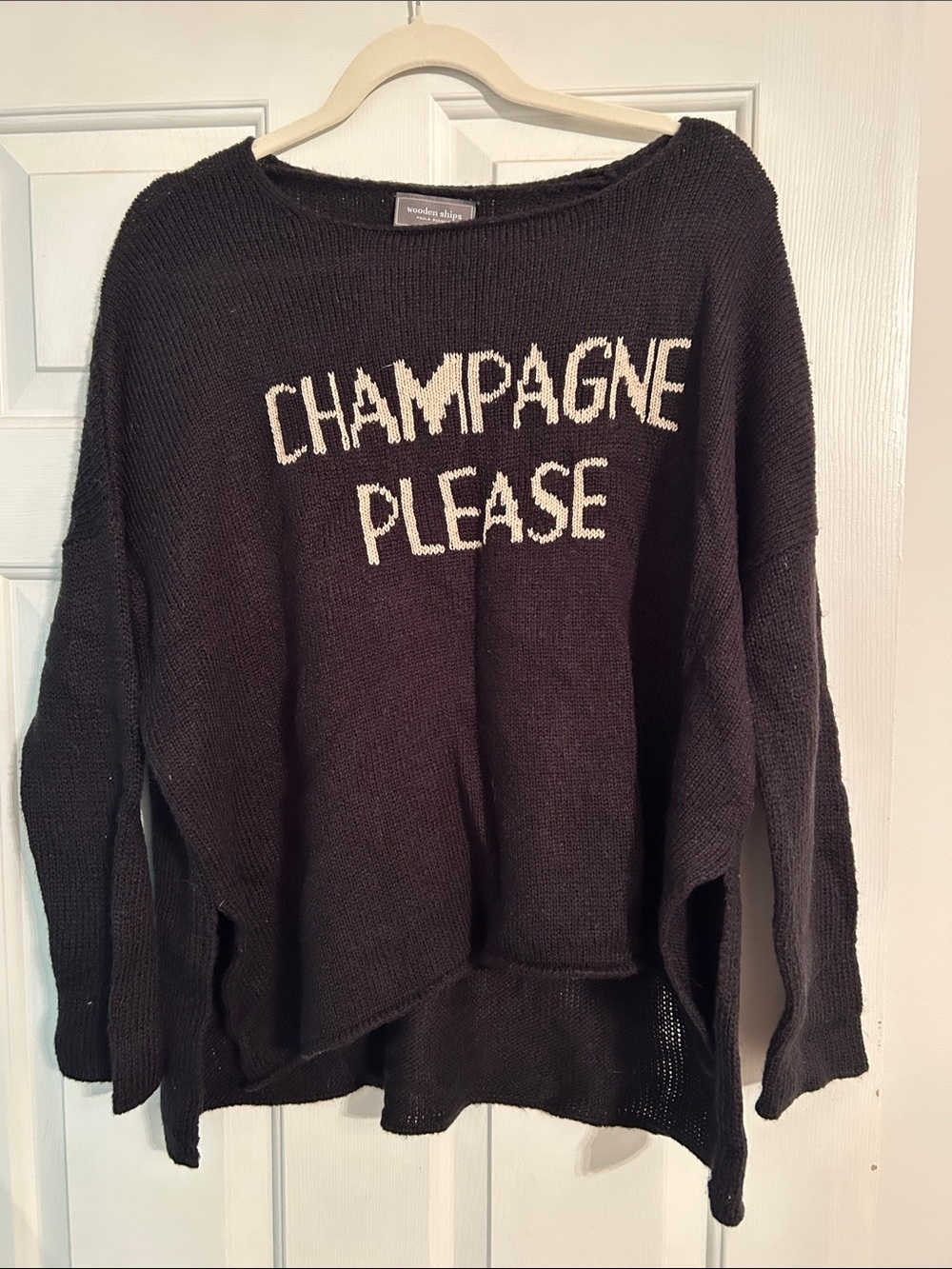 Wooden Ships Black Sweater with Cream 'CHAMPAGNE PLEASE' Text